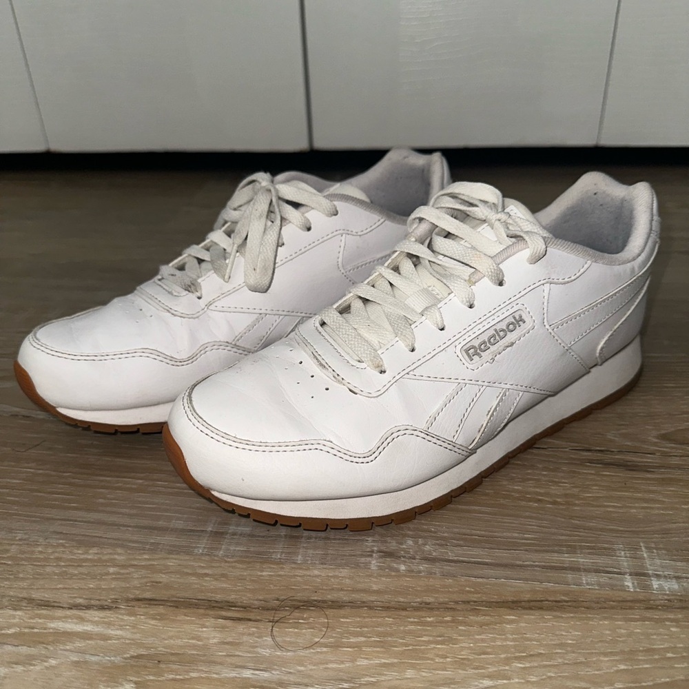 Reebok White and Tan Leather Sneakers